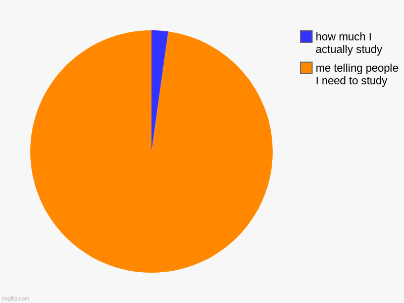 me telling people I need to study, how much I actually study | image tagged in charts,pie charts | made w/ Imgflip chart maker