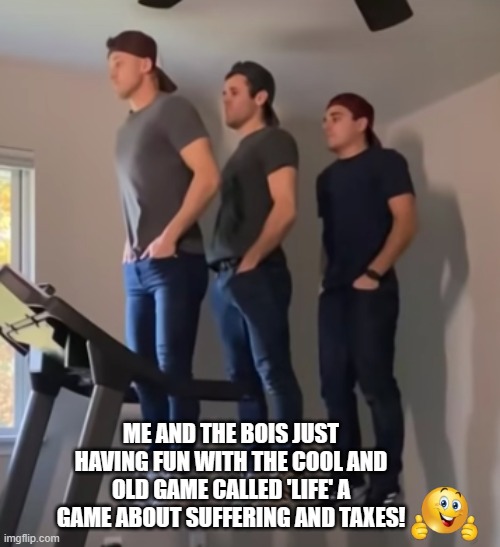 da bois | ME AND THE BOIS JUST HAVING FUN WITH THE COOL AND OLD GAME CALLED 'LIFE' A GAME ABOUT SUFFERING AND TAXES! | image tagged in da bois | made w/ Imgflip meme maker