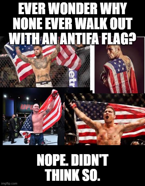 Bad asses don't support Antifa |  EVER WONDER WHY NONE EVER WALK OUT WITH AN ANTIFA FLAG? NOPE. DIDN'T THINK SO. | image tagged in america,antifa,patriots,love it or leave it | made w/ Imgflip meme maker