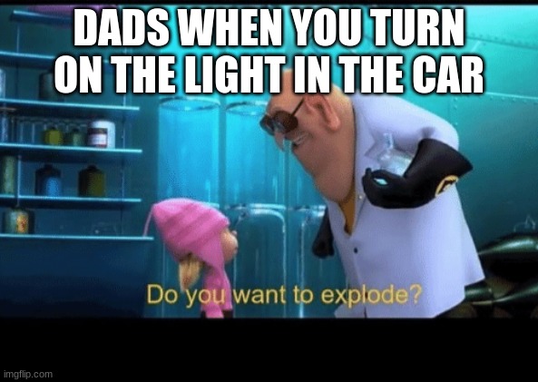 Do you want to explode | DADS WHEN YOU TURN ON THE LIGHT IN THE CAR | image tagged in do you want to explode | made w/ Imgflip meme maker