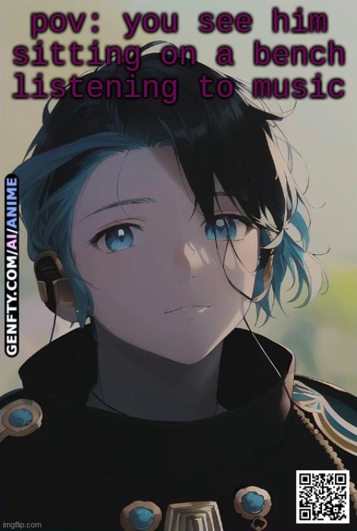 me but anime :) | pov: you see him sitting on a bench listening to music | image tagged in gunslinger_oc in anime form | made w/ Imgflip meme maker