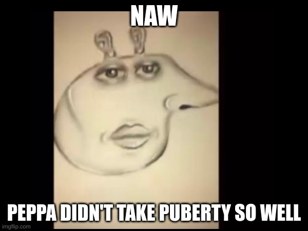 Ew cursed peppa | NAW; PEPPA DIDN'T TAKE PUBERTY SO WELL | image tagged in peppa,cursed image,memes | made w/ Imgflip meme maker