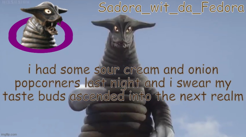 ujg'o | i had some sour cream and onion popcorners last night and i swear my taste buds ascended into the next realm | made w/ Imgflip meme maker