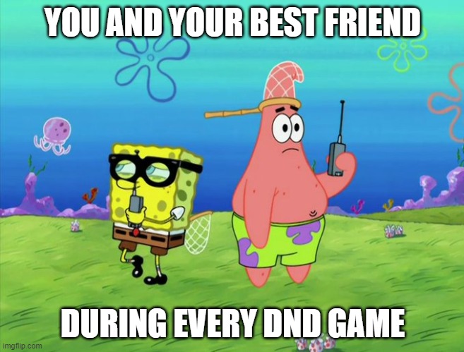 YOU AND YOUR BEST FRIEND; DURING EVERY DND GAME | image tagged in dungeons and dragons,funny | made w/ Imgflip meme maker