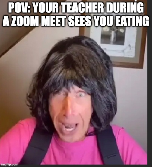 Zoom meets be like | POV: YOUR TEACHER DURING A ZOOM MEET SEES YOU EATING | image tagged in zoom,school online,zoom meting,funny memes,memes,so true memes | made w/ Imgflip meme maker