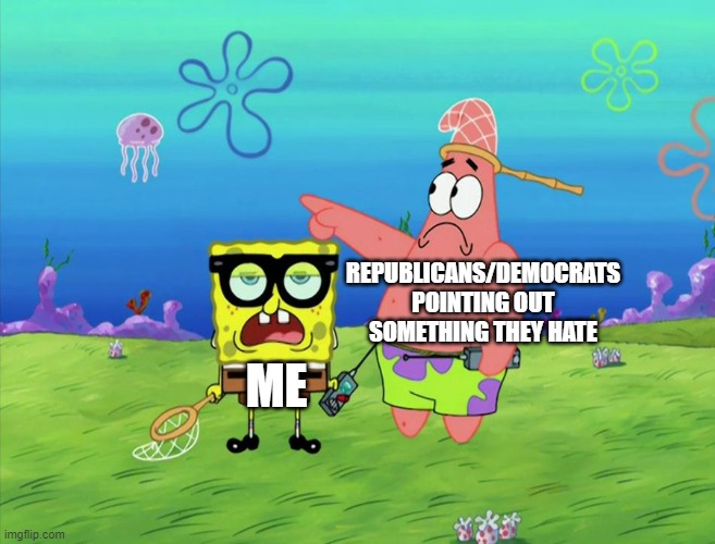 REPUBLICANS/DEMOCRATS POINTING OUT SOMETHING THEY HATE; ME | made w/ Imgflip meme maker