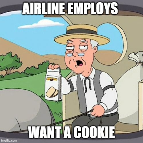 Pepperidge Farm Remembers Meme | AIRLINE EMPLOYS; WANT A COOKIE | image tagged in memes,pepperidge farm remembers | made w/ Imgflip meme maker