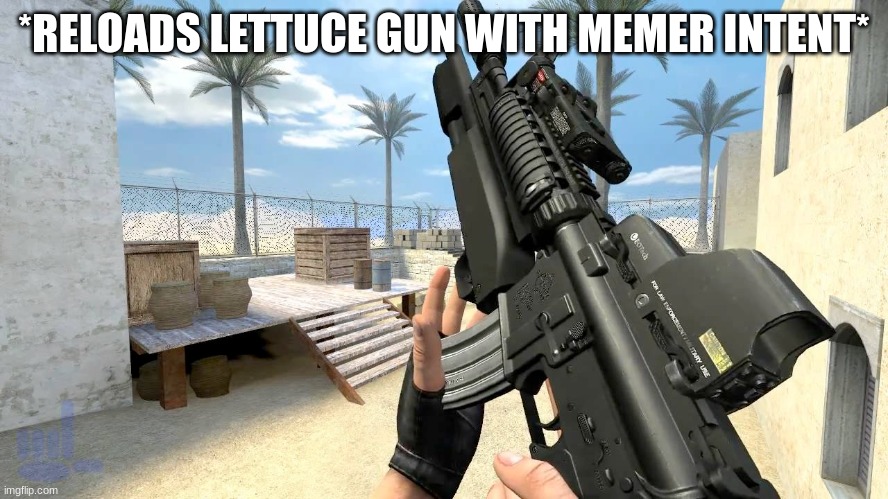 gun reload | *RELOADS LETTUCE GUN WITH MEMER INTENT* | image tagged in gun reload | made w/ Imgflip meme maker