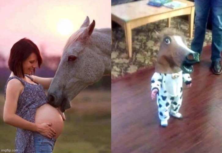 Aw hell naw | image tagged in horse,baby | made w/ Imgflip meme maker