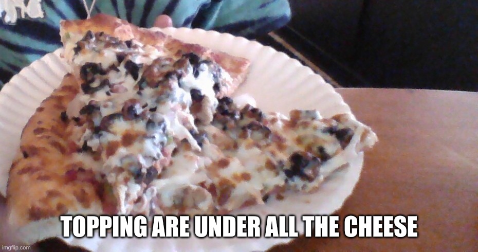 food | TOPPING ARE UNDER ALL THE CHEESE | image tagged in food | made w/ Imgflip meme maker