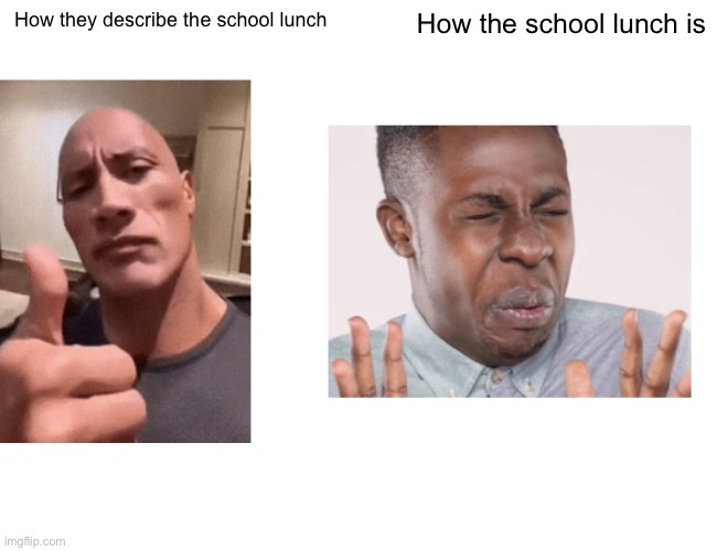 How they describe the school lunch; How the school lunch is | image tagged in relateable | made w/ Imgflip meme maker