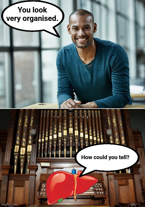 I make bad jokes. | You look very organised. How could you tell? | image tagged in organ,organised,organised organ,joke,dad joke,organ-playing organised organ | made w/ Imgflip meme maker