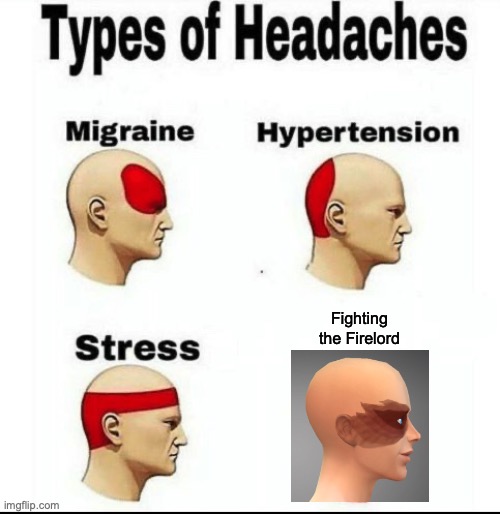 rip Firelord... actually dont | Fighting
the Firelord | image tagged in types of headaches meme,avatar the last airbender | made w/ Imgflip meme maker