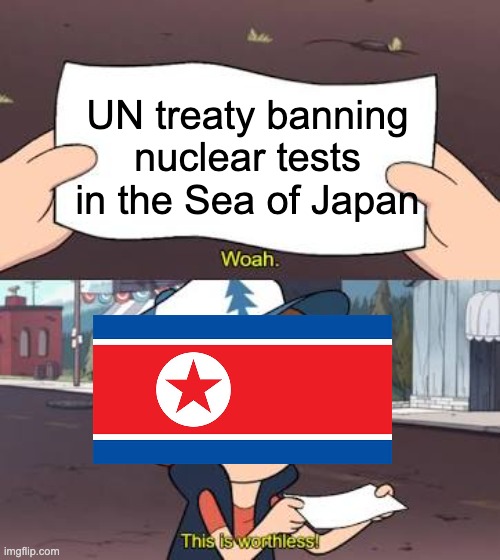 Wow This Is Useless | UN treaty banning nuclear tests in the Sea of Japan | image tagged in wow this is useless | made w/ Imgflip meme maker