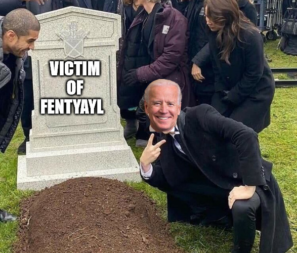 Joe Cares | VICTIM OF FENTYAYL | image tagged in peace sign tombstone | made w/ Imgflip meme maker