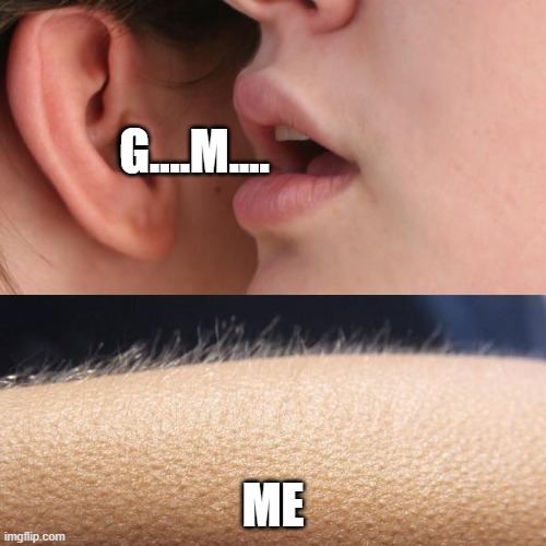 GM | G....M.... ME | image tagged in whisper and goosebumps | made w/ Imgflip meme maker