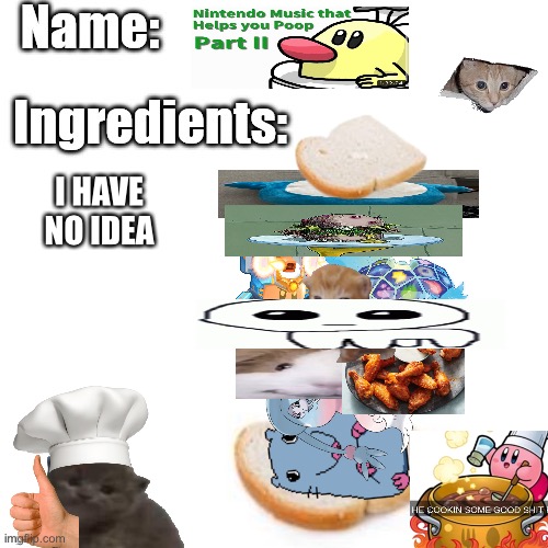 Blookscookingchallenge | I HAVE NO IDEA | image tagged in blook's samwich template | made w/ Imgflip meme maker