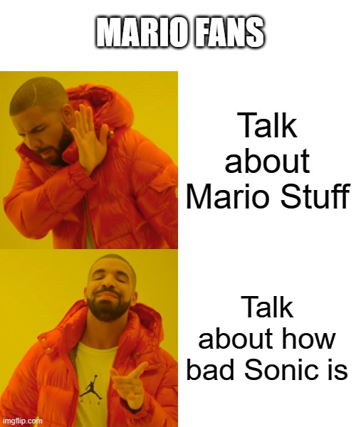 Don't lie to me...  The only way your not this is if you're a Sonic and Mario fan! | MARIO FANS; Talk about Mario Stuff; Talk about how bad Sonic is | image tagged in memes,drake hotline bling | made w/ Imgflip meme maker