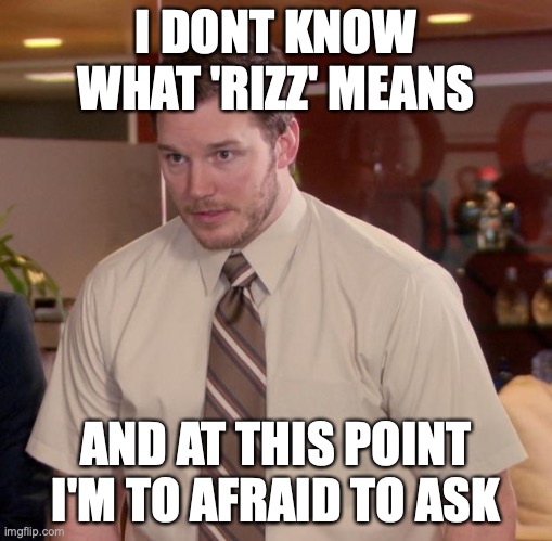 help me comments | I DONT KNOW WHAT 'RIZZ' MEANS; AND AT THIS POINT I'M TO AFRAID TO ASK | image tagged in memes,afraid to ask andy | made w/ Imgflip meme maker