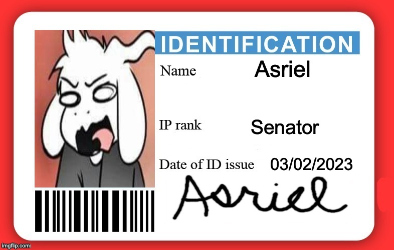 DMV ID Card | Asriel Senator 03/02/2023 | image tagged in dmv id card | made w/ Imgflip meme maker