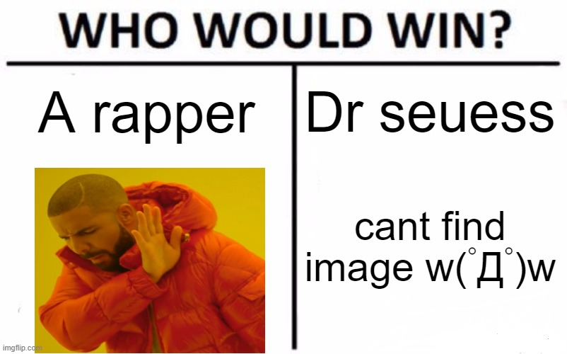 Which rapper? Dont unfeature cuz of the russian letter. | A rapper; Dr seuess; cant find image w(ﾟДﾟ)w | image tagged in memes,who would win | made w/ Imgflip meme maker