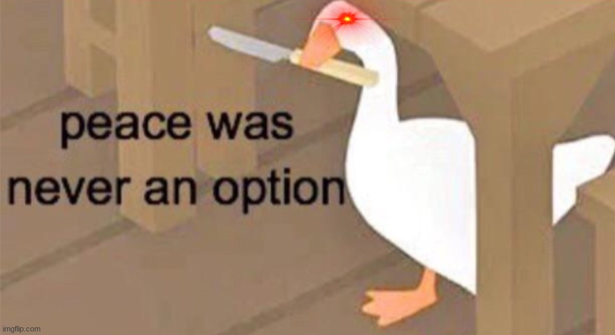 Me to that little kid that's always screaming: | image tagged in untitled goose peace was never an option,knife,goose,annoying | made w/ Imgflip meme maker