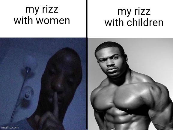 Mod note: criminal Rizz | my rizz with children; my rizz with women | made w/ Imgflip meme maker