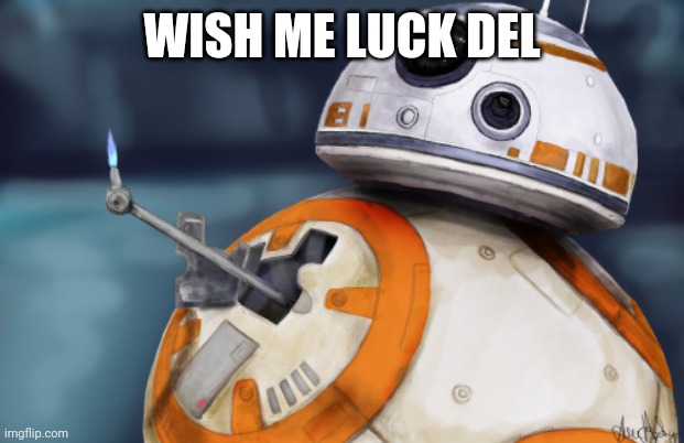 BB8 ThumbsUp | WISH ME LUCK DEL | image tagged in bb8 thumbsup | made w/ Imgflip meme maker