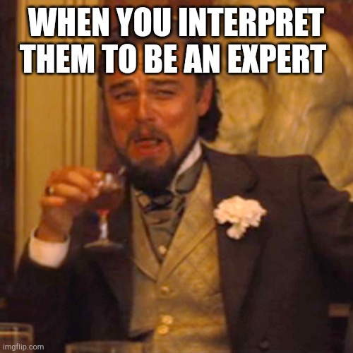 Are you interpreting them as an expert? | WHEN YOU INTERPRET THEM TO BE AN EXPERT | image tagged in memes,laughing leo | made w/ Imgflip meme maker