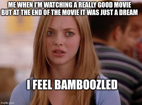 mean girls meme | ME WHEN I'M WATCHING A REALLY GOOD MOVIE BUT AT THE END OF THE MOVIE IT WAS JUST A DREAM; I FEEL BAMBOOZLED | image tagged in memes,omg karen | made w/ Imgflip meme maker