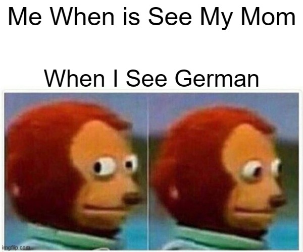 Monkey Puppet | Me When is See My Mom; When I See German | image tagged in memes,monkey puppet | made w/ Imgflip meme maker