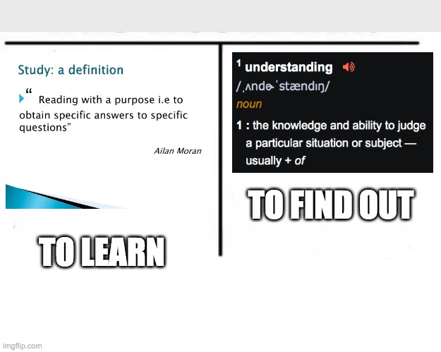 comparison table | TO FIND OUT; TO LEARN | image tagged in comparison table | made w/ Imgflip meme maker