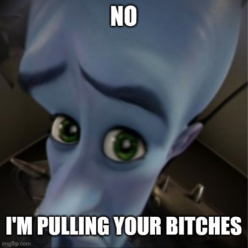 Megamind peeking | NO I'M PULLING YOUR BITCHES | image tagged in megamind peeking | made w/ Imgflip meme maker