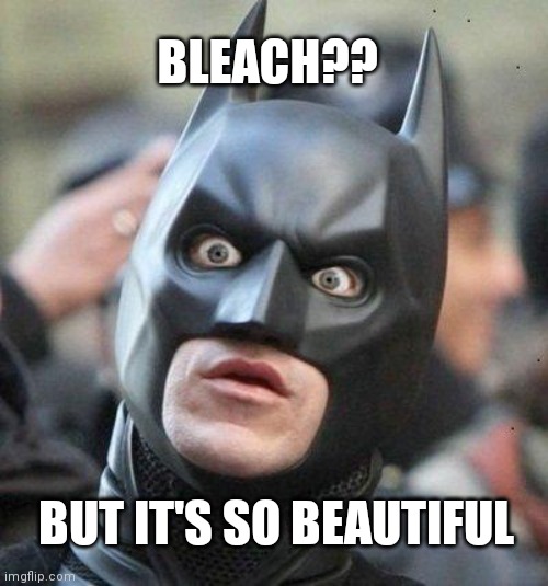 Shocked Batman | BLEACH?? BUT IT'S SO BEAUTIFUL | image tagged in shocked batman | made w/ Imgflip meme maker