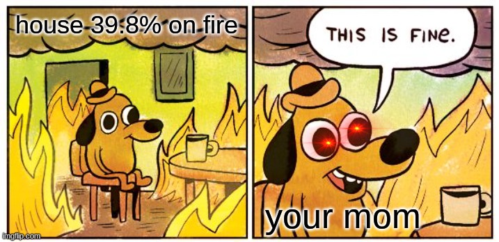 This Is Fine | house 39.8% on fire; your mom | image tagged in memes,this is fine | made w/ Imgflip meme maker