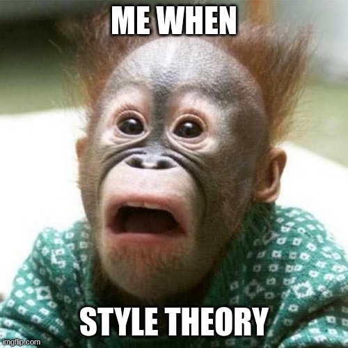 WHA | ME WHEN; STYLE THEORY | image tagged in shocked monkey,matpat,theory | made w/ Imgflip meme maker