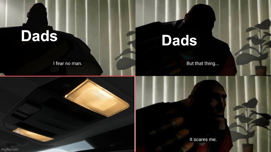 They act like they're about to crash when you turn it on like sheesh calm down | Dads; Dads | image tagged in tf2 heavy i fear no man,memes,unfunny | made w/ Imgflip meme maker