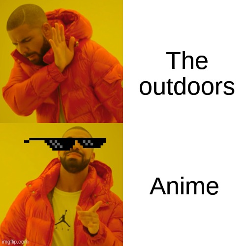 Drake Hotline Bling Meme | The outdoors; Anime | image tagged in memes,drake hotline bling | made w/ Imgflip meme maker