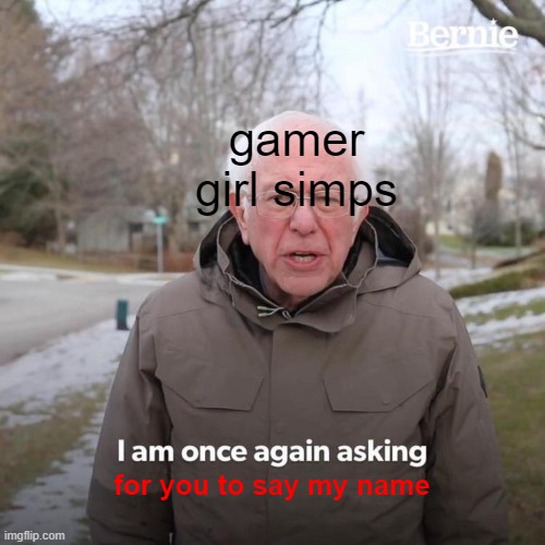 i had to do it | gamer girl simps; for you to say my name | image tagged in memes,bernie i am once again asking for your support | made w/ Imgflip meme maker