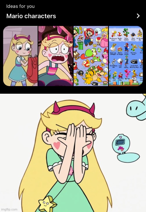 Ah yes, “Mario Characters” | image tagged in star butterfly severe facepalm,mario,star vs the forces of evil,you had one job,memes,pinterest | made w/ Imgflip meme maker