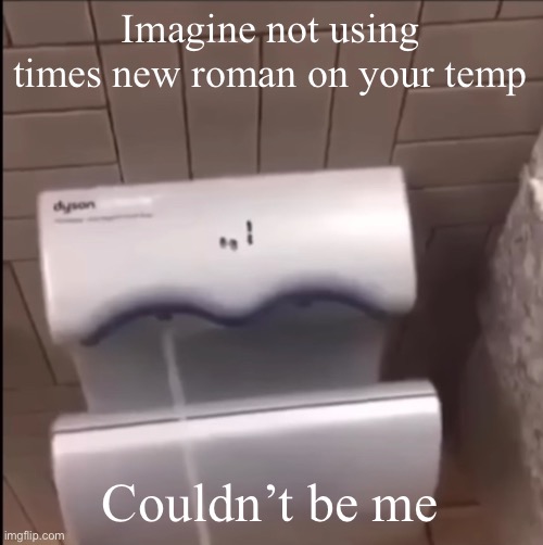 Piss | Imagine not using times new roman on your temp; Couldn’t be me | image tagged in piss | made w/ Imgflip meme maker