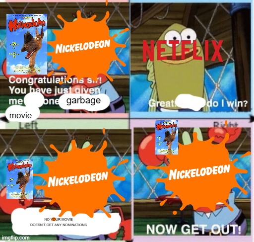 marmaduke gettings snubbed by the kcas in a nutshell | garbage; movie; NO YOUR MOVIE DOESN'T GET ANY NOMINATIONS | image tagged in you win nothing,nickelodeon,paramount,netflix | made w/ Imgflip meme maker