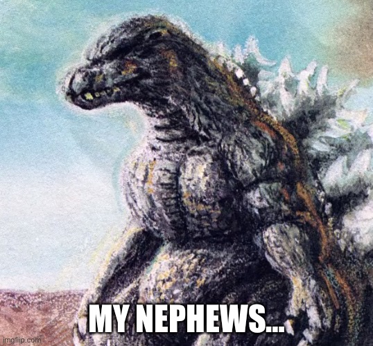 Sad Godzilla | MY NEPHEWS… | image tagged in sad godzilla | made w/ Imgflip meme maker