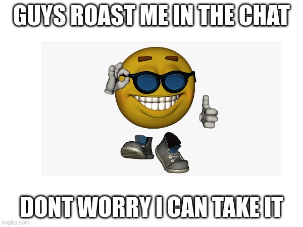 please guys | GUYS ROAST ME IN THE CHAT; DONT WORRY I CAN TAKE IT | image tagged in roasting | made w/ Imgflip meme maker