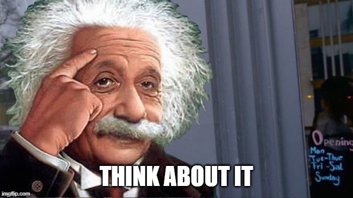 Roll Safe Einstein | THINK ABOUT IT | image tagged in roll safe einstein | made w/ Imgflip meme maker