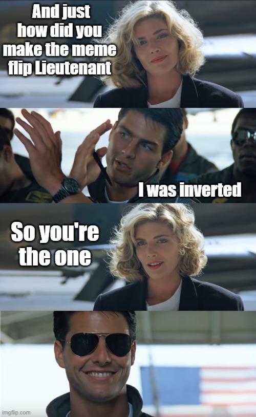 Image flip | And just how did you make the meme flip Lieutenant; I was inverted; So you're the one | image tagged in top gun,imgflip,inverted,memes | made w/ Imgflip meme maker