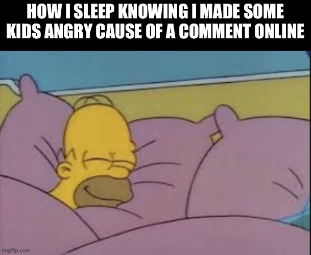 how i sleep homer simpson | HOW I SLEEP KNOWING I MADE SOME KIDS ANGRY CAUSE OF A COMMENT ONLINE | image tagged in how i sleep homer simpson | made w/ Imgflip meme maker