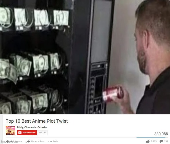 Soda vending machine for cash | image tagged in top 10 anime plot twists,plot twist,cash,soda,vending machine,memes | made w/ Imgflip meme maker