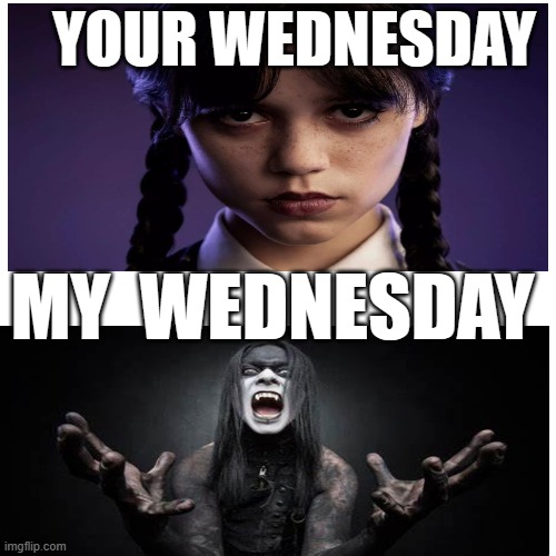 Same but different | YOUR WEDNESDAY; MY  WEDNESDAY | image tagged in wednesday,wednesday addams,wednesday13 | made w/ Imgflip meme maker