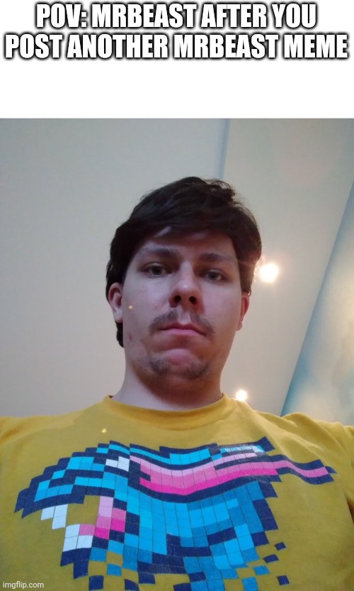 POV: MRBEAST AFTER YOU POST ANOTHER MRBEAST MEME | image tagged in mrbeast,mrbeast staring down,memes,funny | made w/ Imgflip meme maker